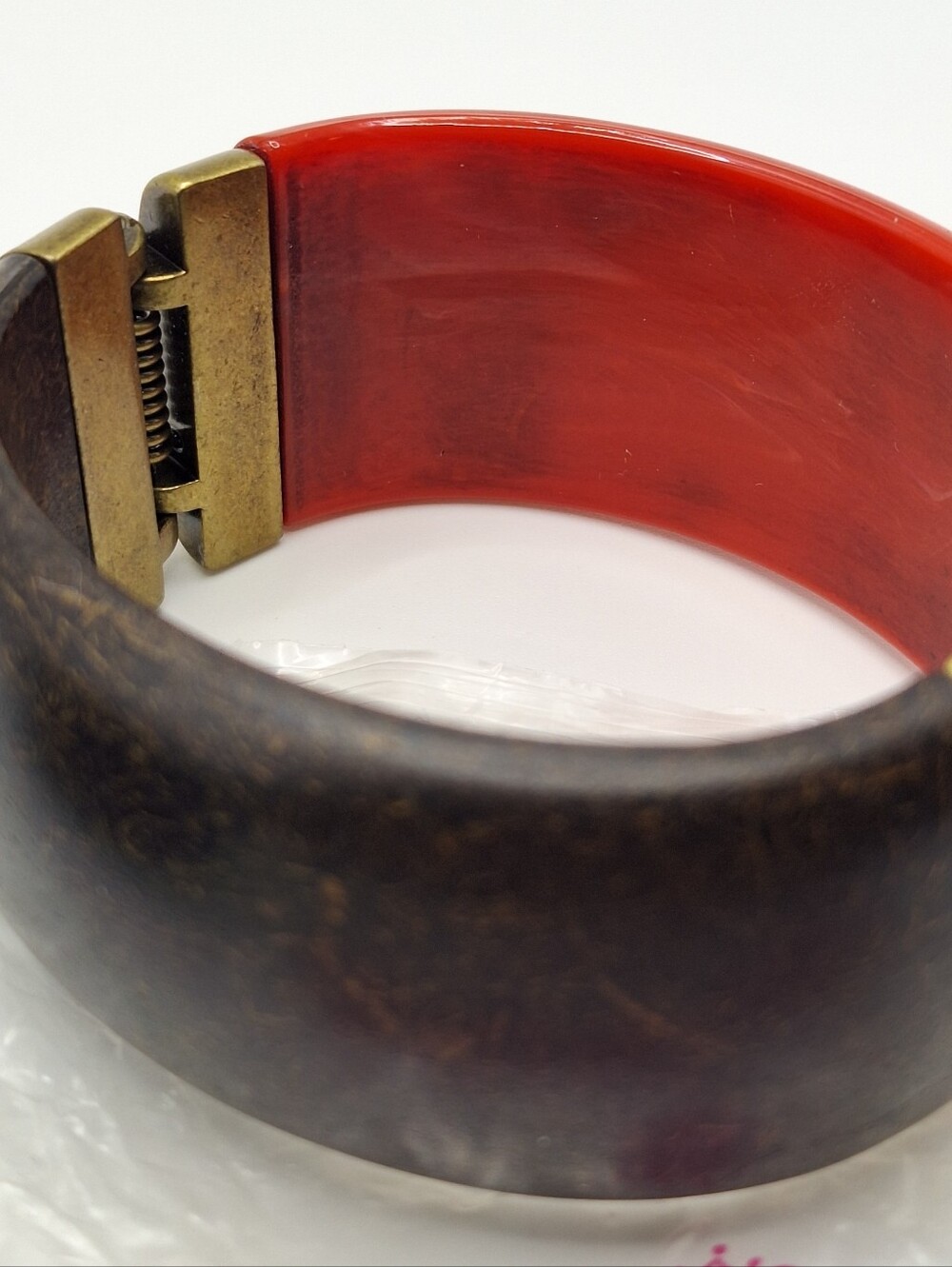 Premier Designs Red and Dark Brown Hinged Bangle Bracelet - Picture 9 of 10